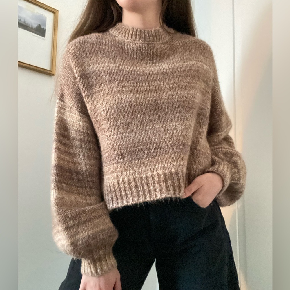 Urban Outfitters Brown and Cream Sweater with Balloon sleeves